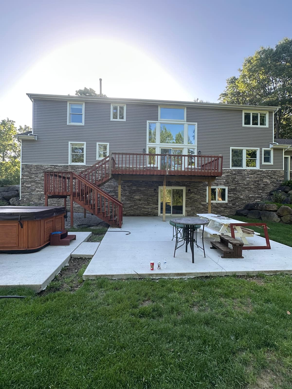 Original elevated deck and stairs viewed straight on from the Clarkston patio